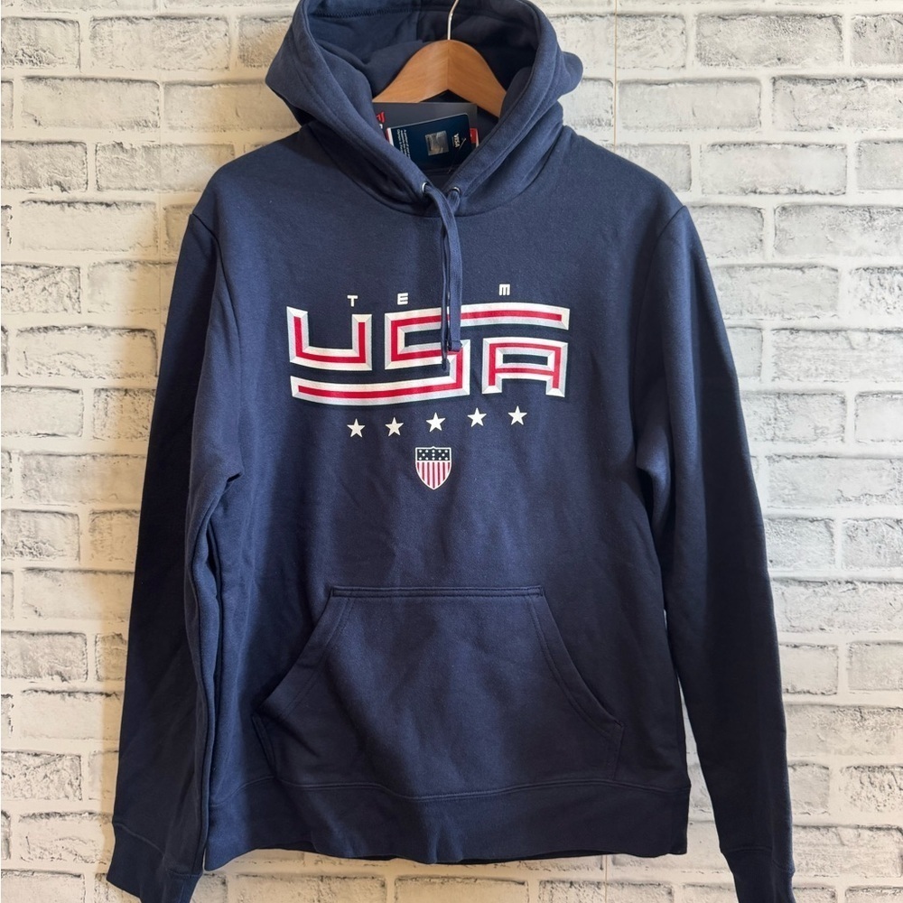 NWT! Men’s USA Olympics Warped Fanatics navy blue soft hoodie sweatshirt Size M